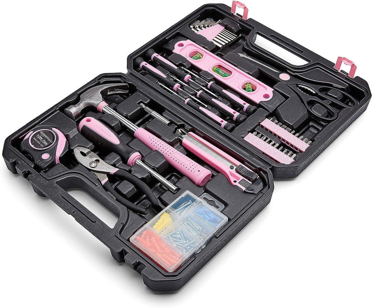 Amazon Basics 142-Piece Tool Kit with Storage Case – Pink