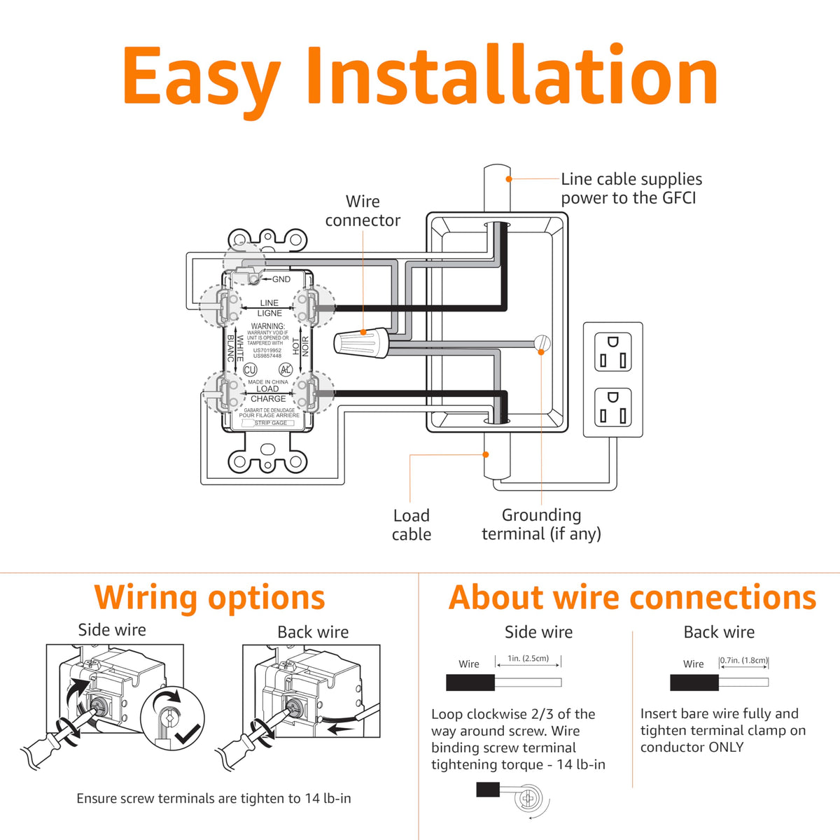 Amazon Basics Weather-Resistant GFCI Receptacle with LED Indicator — Self-Test, 15 Amp