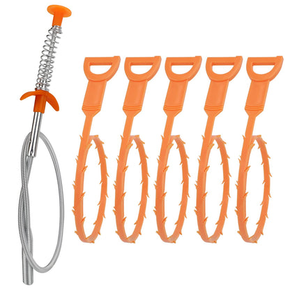 Amazon Basics Drain Clog Remover Tool – 6 Pack Plastic & Stainless Steel Snakes