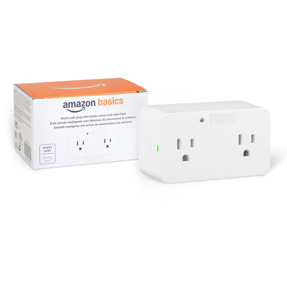 Amazon Basics Dual Smart Plug with Motion Sensor & Night Light — Alexa-Only, No Hub Required