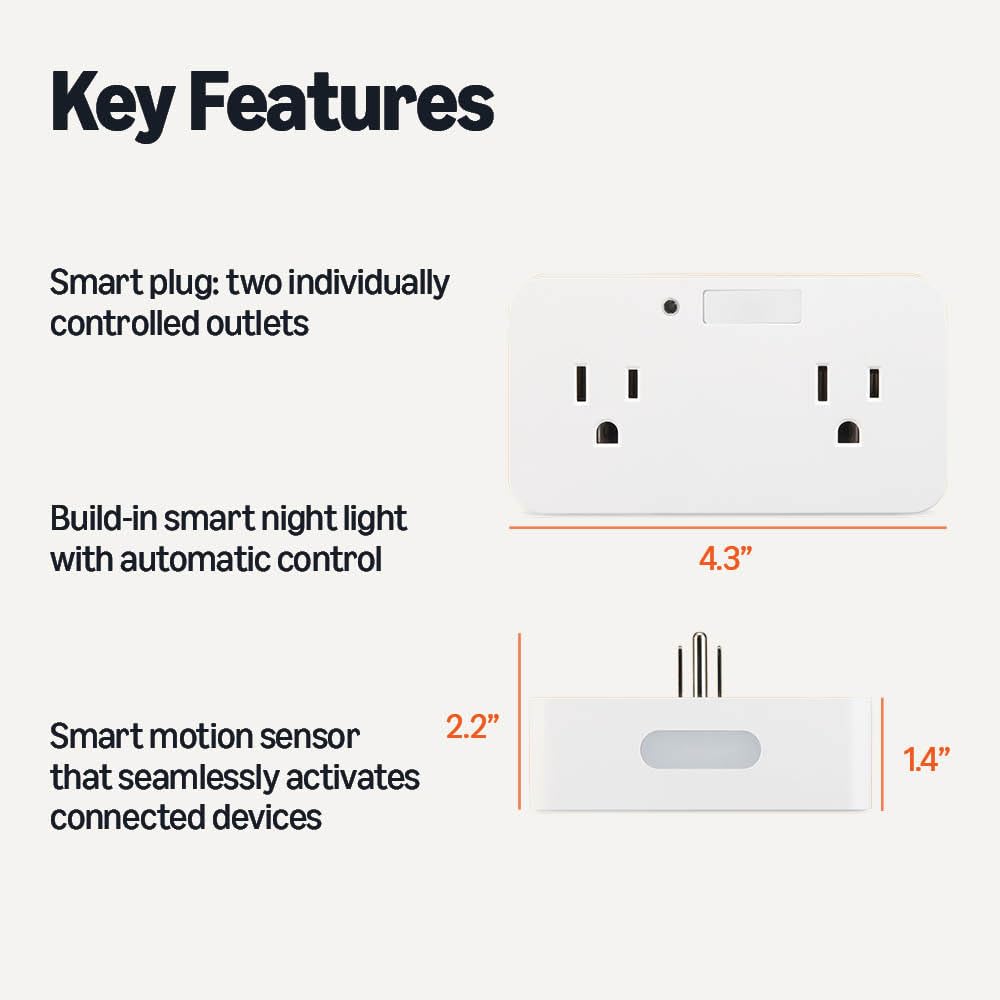 Amazon Basics Dual Smart Plug with Motion Sensor & Night Light — Alexa-Only, No Hub Required