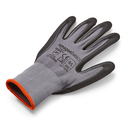 Amazon Basics Micro-Foam Nitrile Coated Work Gloves | Size Large (9) | 6-Pack