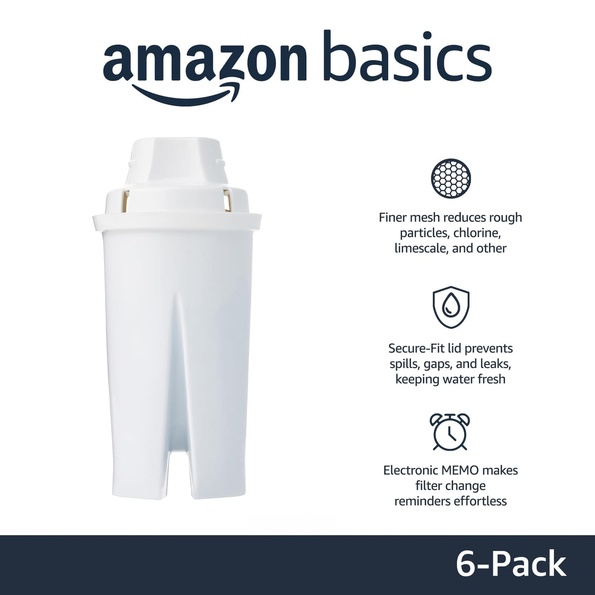 Amazon Basics Enhanced Replacement Water Filters for Pitchers – BPA-Free, WQA/NSF Certified, 6-Pack