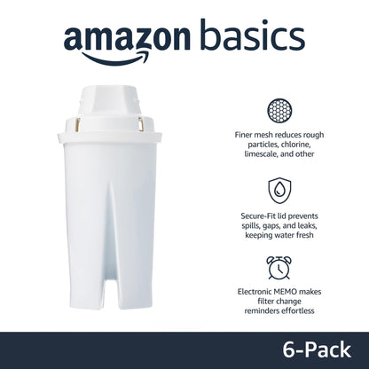 Amazon Basics Enhanced Replacement Water Filters for Pitchers – BPA-Free, WQA/NSF Certified, 6-Pack
