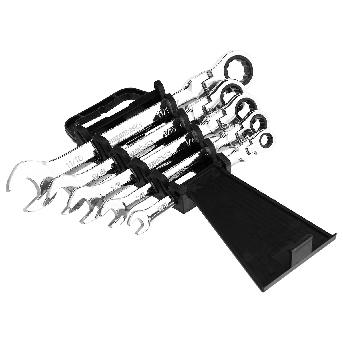 Amazon Basics 72-Tooth Ratcheting Wrench Set (5-Piece SAE) – Flexible Head, Chrome Vanadium