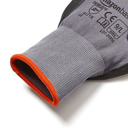 Amazon Basics Micro-Foam Nitrile Coated Work Gloves | Size Large (9) | 6-Pack