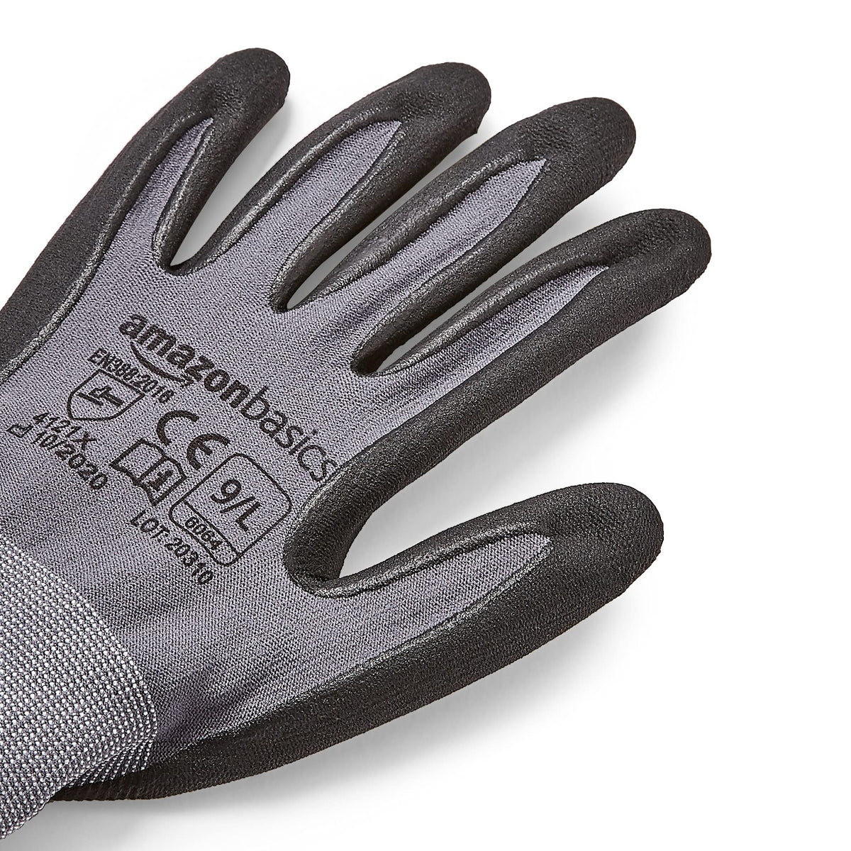 Amazon Basics Micro-Foam Nitrile Coated Work Gloves | Size Large (9) | 6-Pack