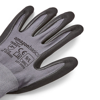 Amazon Basics Micro-Foam Nitrile Coated Work Gloves | Size Large (9) | 6-Pack