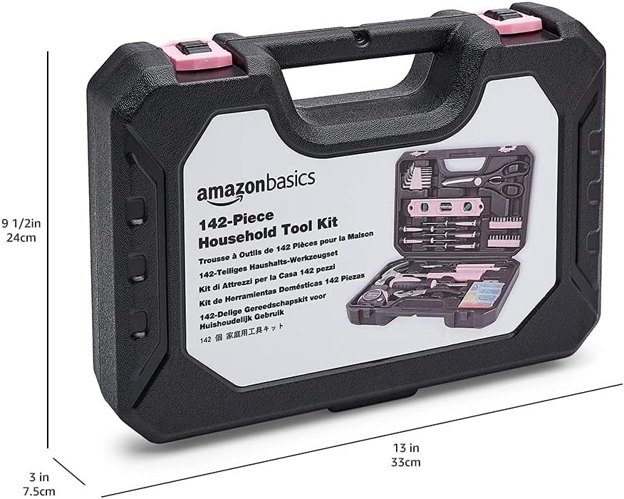 Amazon Basics 142-Piece Tool Kit with Storage Case – Pink