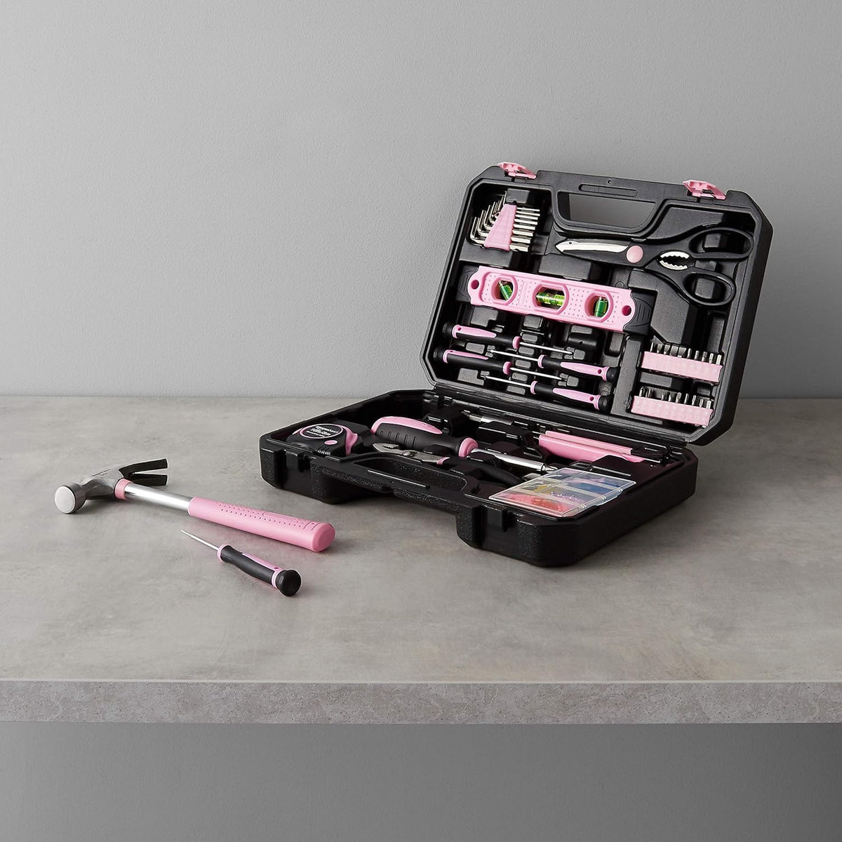 Amazon Basics 142-Piece Tool Kit with Storage Case – Pink