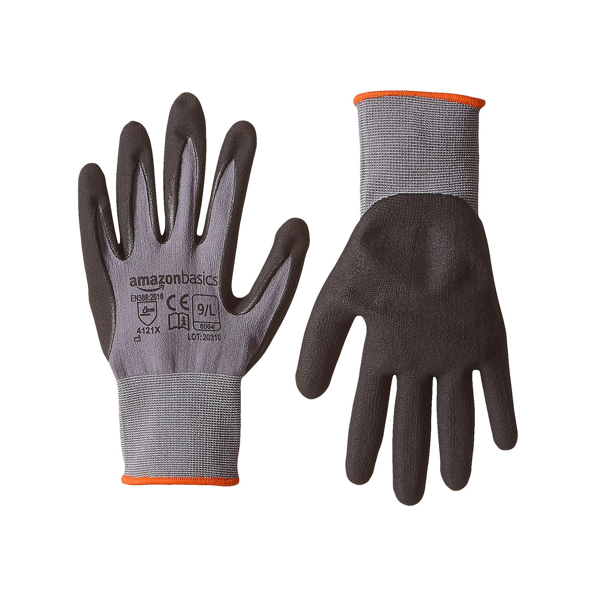 Amazon Basics Micro-Foam Nitrile Coated Work Gloves | Size Large (9) | 6-Pack