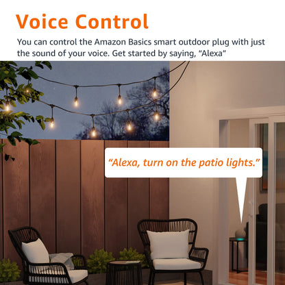Amazon Basics Outdoor Smart Plug with 2 Independent Outlets | Alexa Ready | Weather Resistant