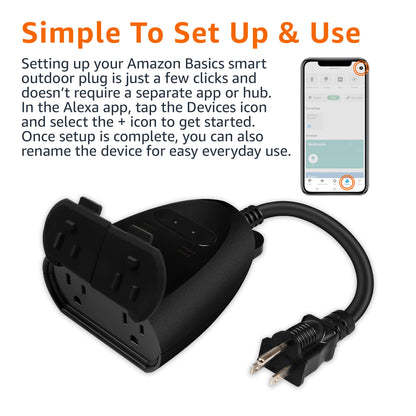 Amazon Basics Outdoor Smart Plug with 2 Independent Outlets | Alexa Ready | Weather Resistant