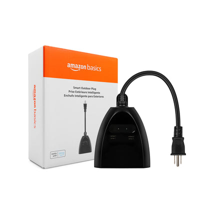 Amazon Basics Outdoor Smart Plug with 2 Independent Outlets | Alexa Ready | Weather Resistant