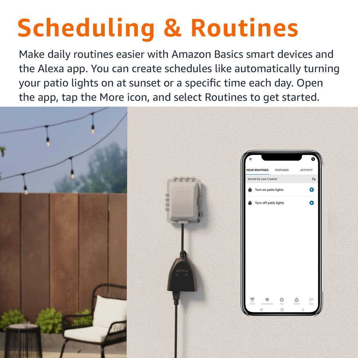 Amazon Basics Outdoor Smart Plug with 2 Independent Outlets | Alexa Ready | Weather Resistant