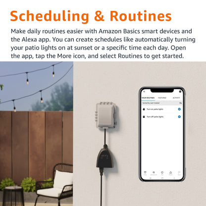 Amazon Basics Outdoor Smart Plug with 2 Independent Outlets | Alexa Ready | Weather Resistant