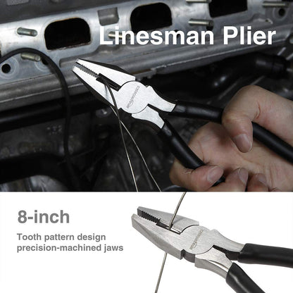 Amazon Basics Pliers Set – 4-Piece Precision Hand Tools (Needle Nose, Slip Joint, Lineman, Diagonal)