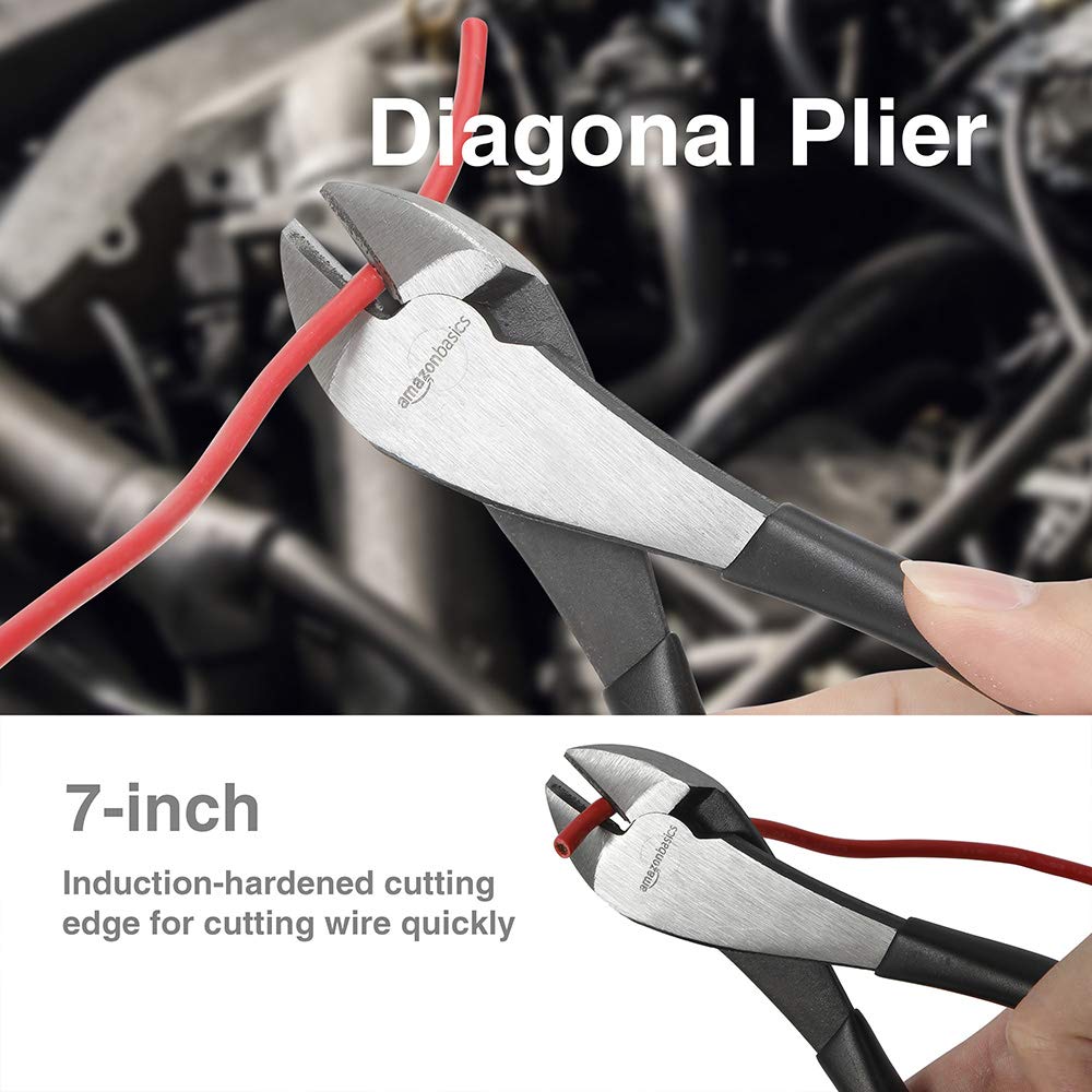 Amazon Basics Pliers Set – 4-Piece Precision Hand Tools (Needle Nose, Slip Joint, Lineman, Diagonal)