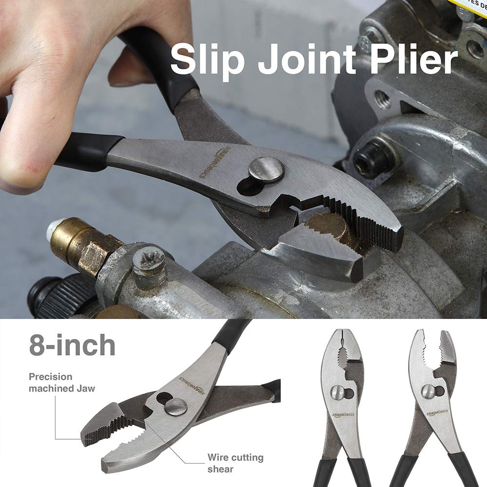 Amazon Basics Pliers Set – 4-Piece Precision Hand Tools (Needle Nose, Slip Joint, Lineman, Diagonal)