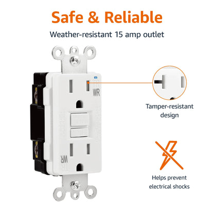 Amazon Basics Weather-Resistant GFCI Receptacle with LED Indicator — Self-Test, 15 Amp