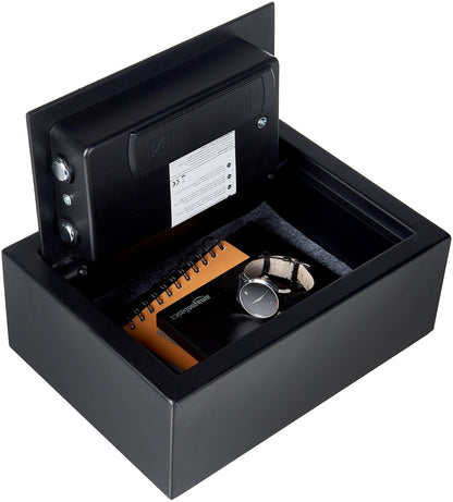 Amazon Basics Small Slim Desk Drawer Safe with Programmable Electronic Keypad, 0.1 cu ft, Black
