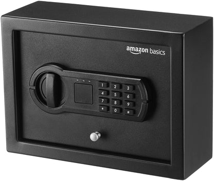 Amazon Basics Small Slim Desk Drawer Safe with Programmable Electronic Keypad, 0.1 cu ft, Black