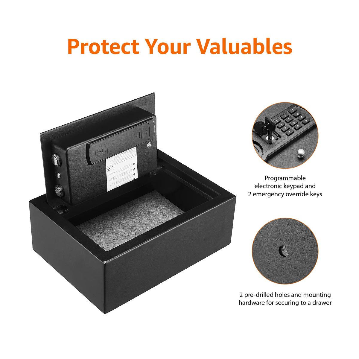 Amazon Basics Small Slim Desk Drawer Safe with Programmable Electronic Keypad, 0.1 cu ft, Black