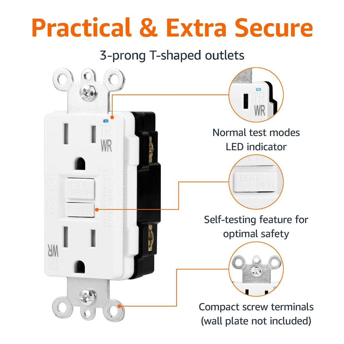 Amazon Basics Weather-Resistant GFCI Receptacle with LED Indicator — Self-Test, 15 Amp