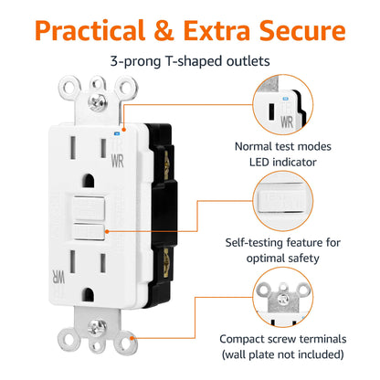 Amazon Basics Weather-Resistant GFCI Receptacle with LED Indicator — Self-Test, 15 Amp
