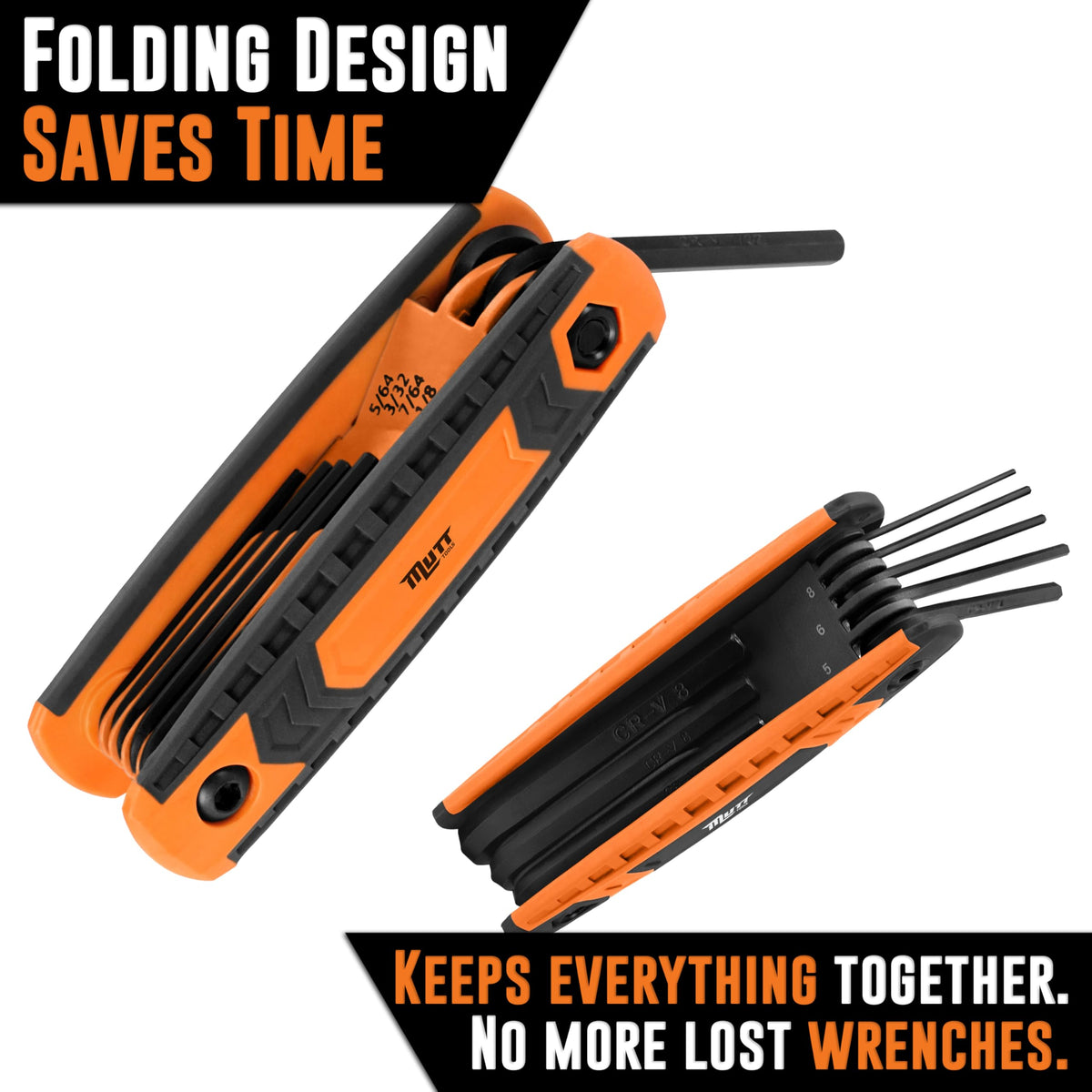 American Mutt Tools Mutt Tools 17pc Folding Allen Key Set — SAE & Metric Hex Wrenches