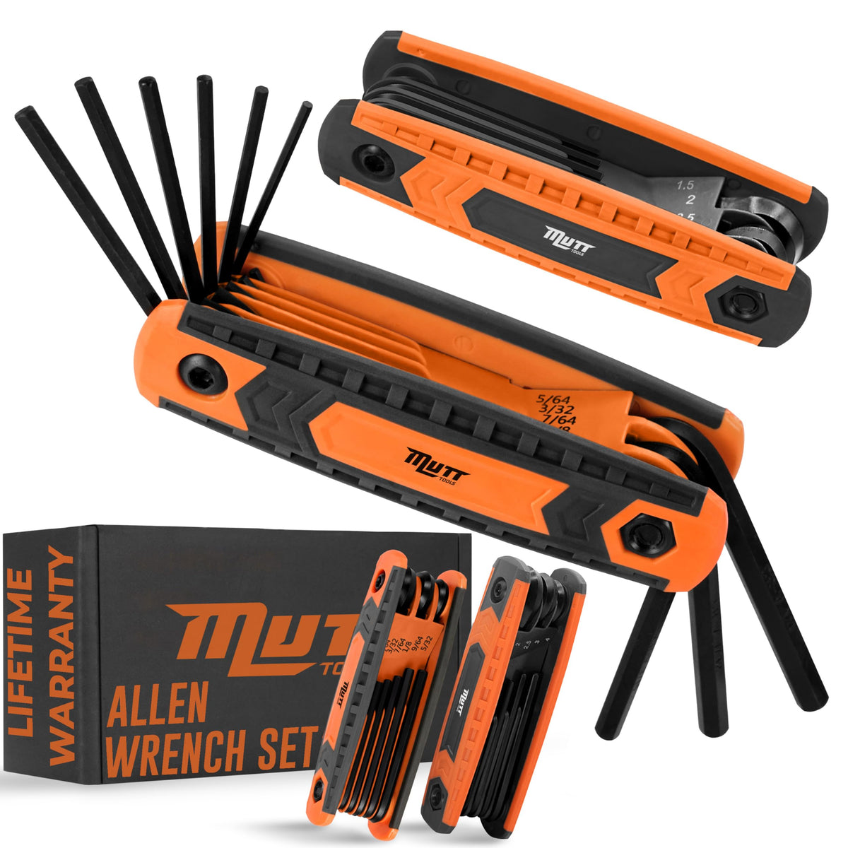 American Mutt Tools Mutt Tools 17pc Folding Allen Key Set — SAE & Metric Hex Wrenches