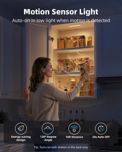 AMETHEUS 8inch Wireless Under Cabinet Lights – 3-Pack, USB Rechargeable, 3 Color Dimmable