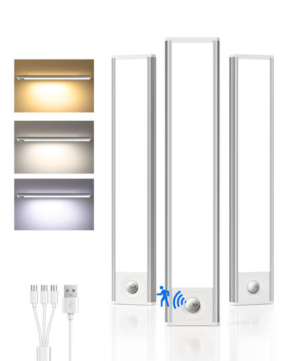 AMETHEUS 8inch Wireless Under Cabinet Lights – 3-Pack, USB Rechargeable, 3 Color Dimmable