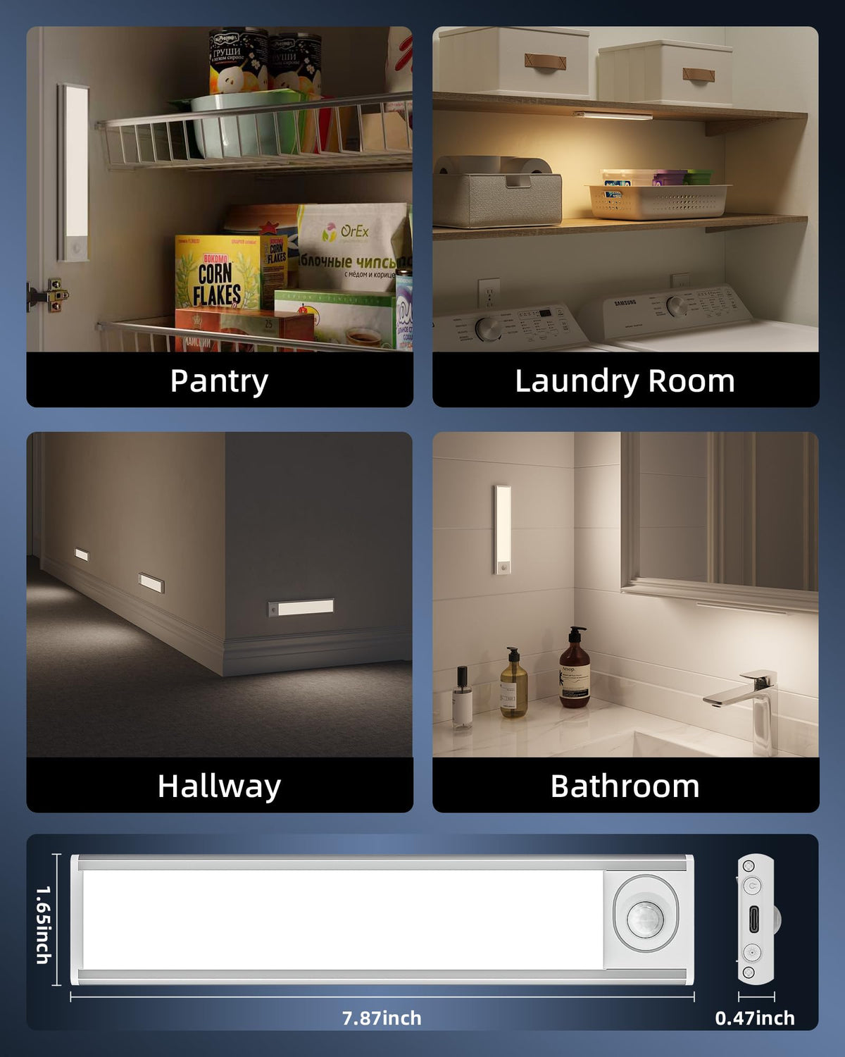 AMETHEUS 8inch Wireless Under Cabinet Lights – 3-Pack, USB Rechargeable, 3 Color Dimmable