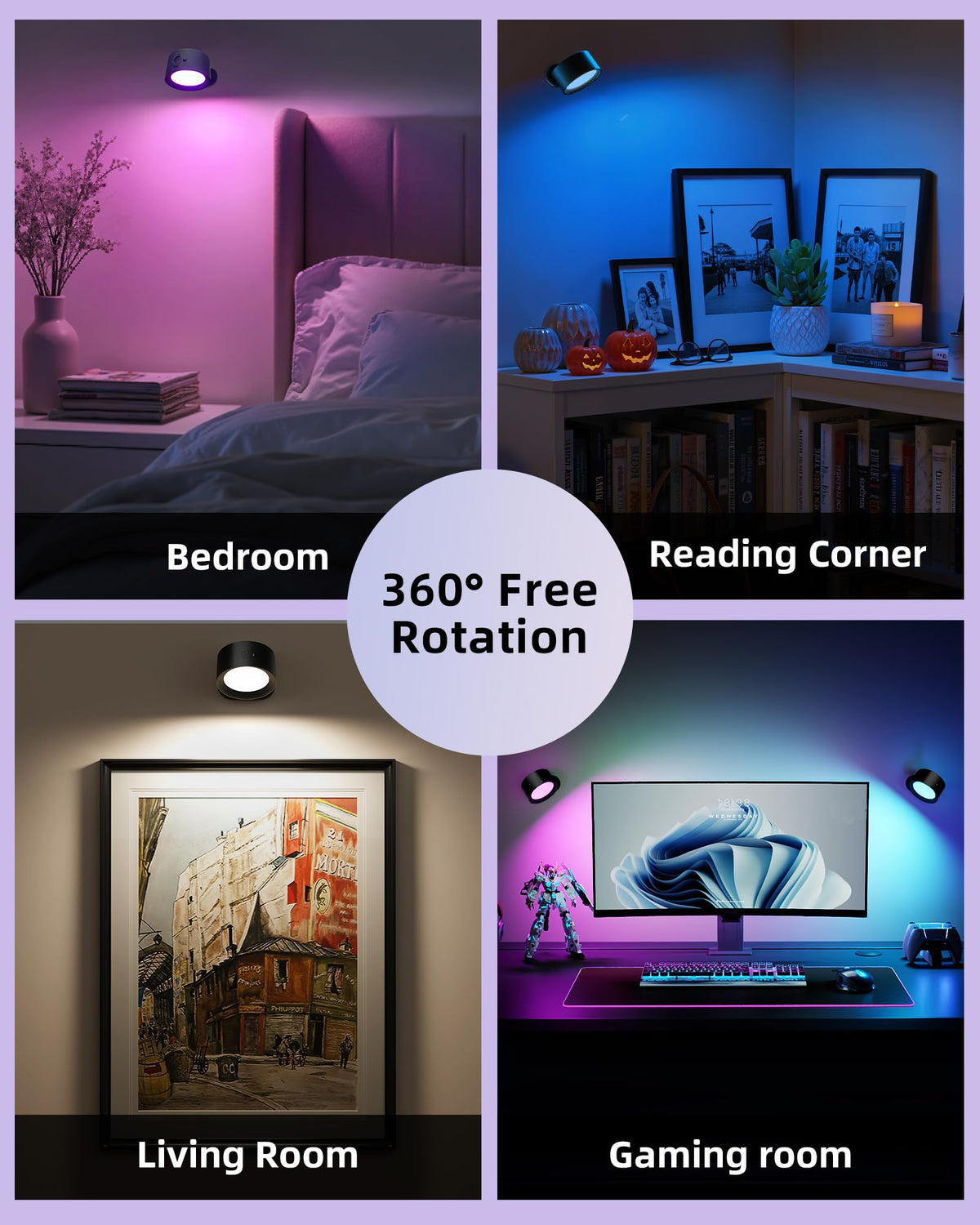 AMETHEUS Wall Mounted Lights 2-Pack - Rechargeable RGB LED with Remote & Touch, 360° Rotation