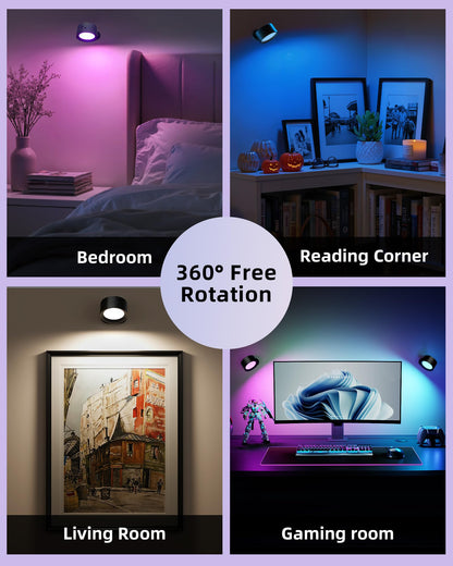 AMETHEUS Wall Mounted Lights 2-Pack - Rechargeable RGB LED with Remote & Touch, 360° Rotation