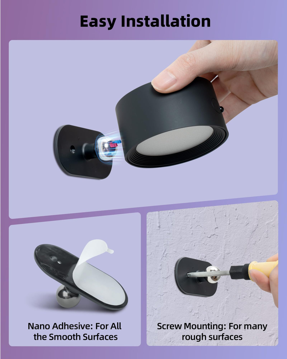 AMETHEUS Wall Mounted Lights 2-Pack - Rechargeable RGB LED with Remote & Touch, 360° Rotation