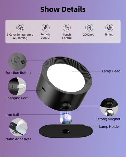 AMETHEUS Wall Mounted Lights 2-Pack - Rechargeable RGB LED with Remote & Touch, 360° Rotation