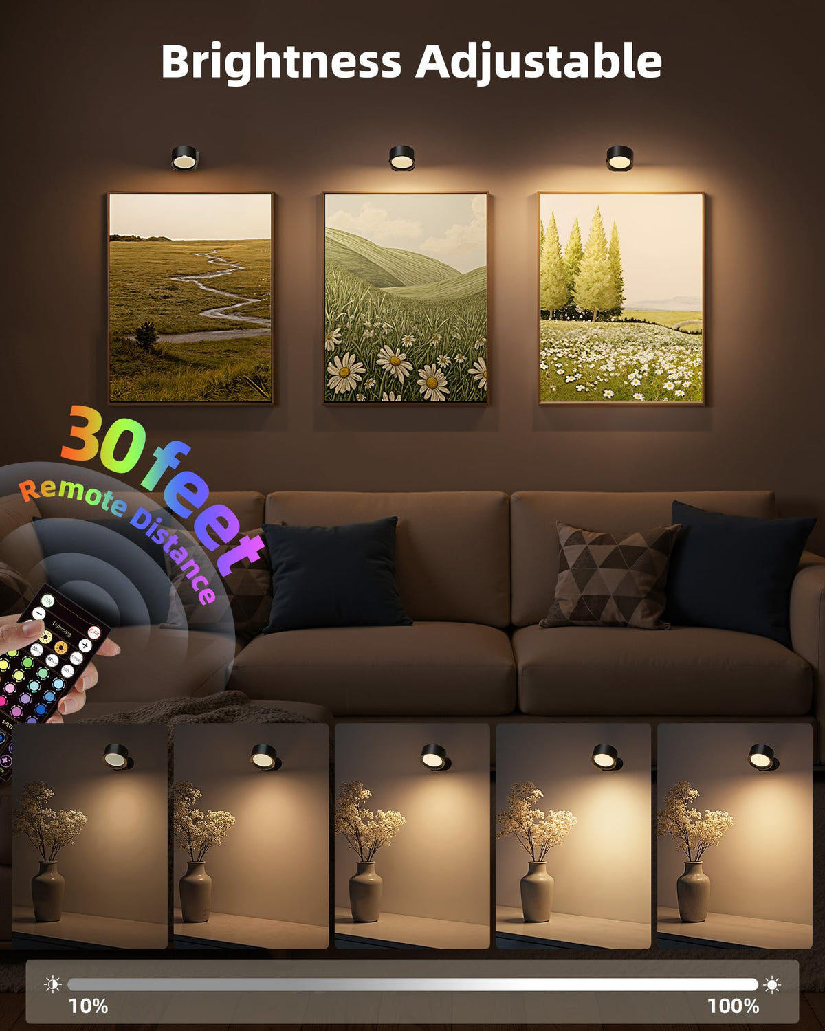 AMETHEUS Wall Mounted Lights 2-Pack - Rechargeable RGB LED with Remote & Touch, 360° Rotation