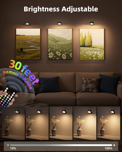 AMETHEUS Wall Mounted Lights 2-Pack - Rechargeable RGB LED with Remote & Touch, 360° Rotation