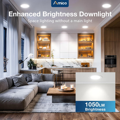 Amico 24 Pack 6-Inch 5CCT Dimmable LED Recessed Lights with Junction Box