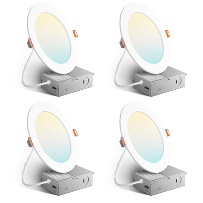 Amico 4-Pack 6-Inch 5CCT Ultra-Thin LED Recessed Lights – Dimmable, Damp-Rated