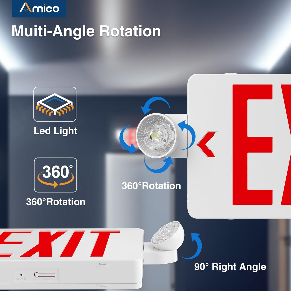 Amico 12 Pack Red Exit Signs with Emergency Lights | ETL Certified, 120/277V
