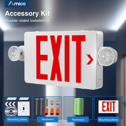 Amico 12 Pack Red Exit Signs with Emergency Lights | ETL Certified, 120/277V