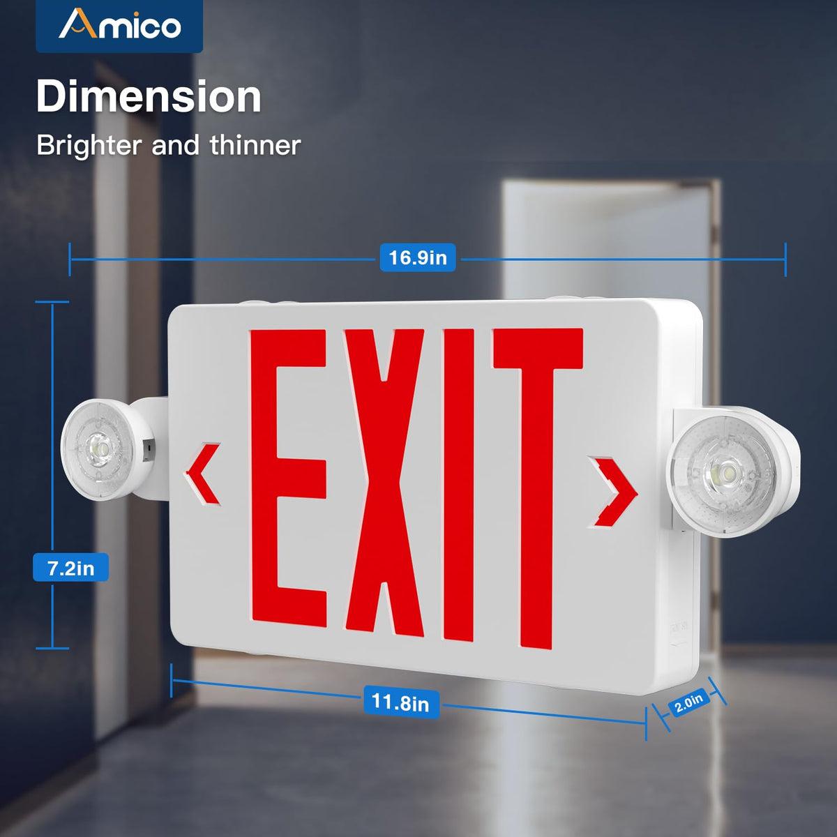 Amico 12 Pack Red Exit Signs with Emergency Lights | ETL Certified, 120/277V