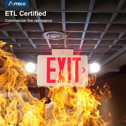 Amico 12 Pack Red Exit Signs with Emergency Lights | ETL Certified, 120/277V