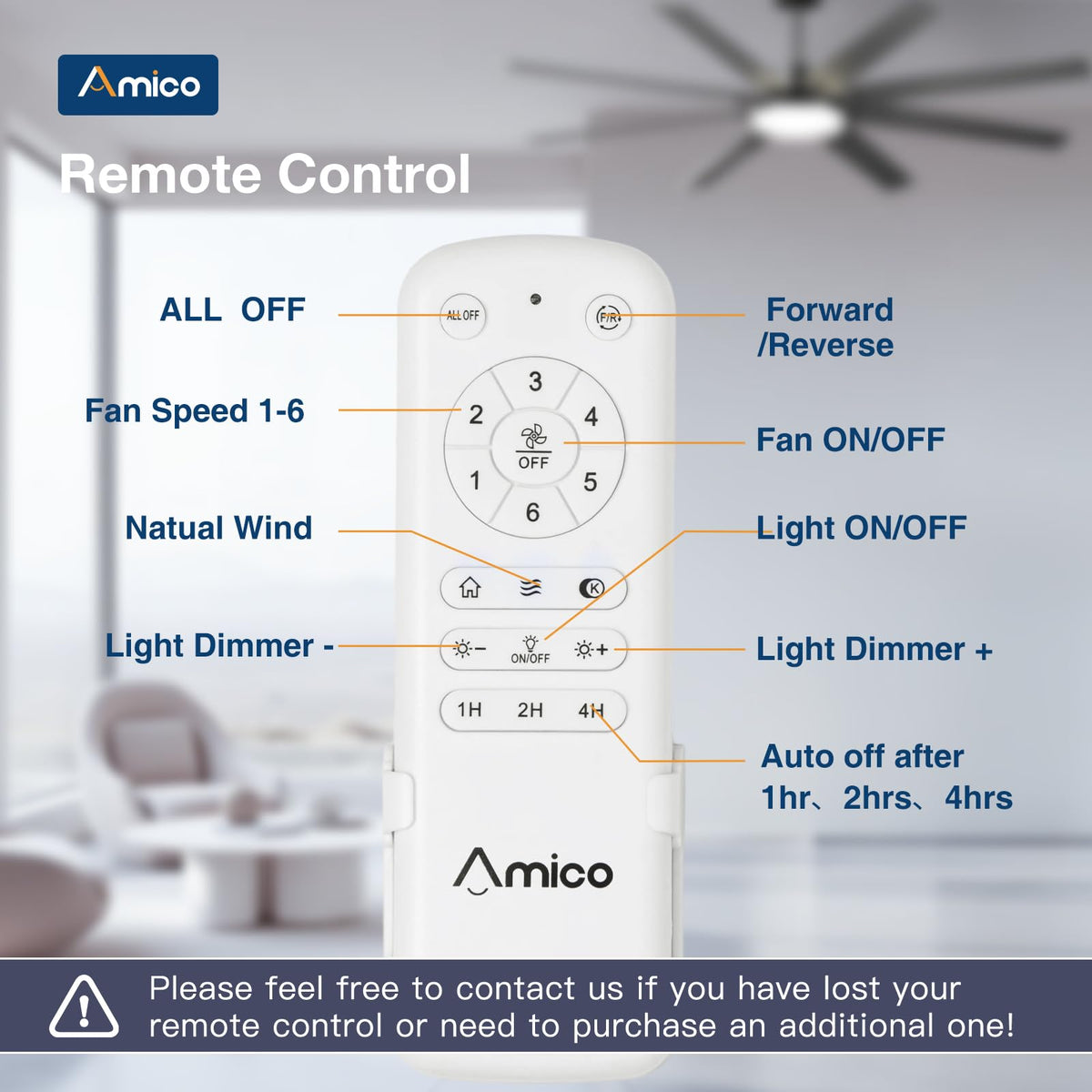 Amico 72-Inch Ceiling Fan with Lights – Remote, Dimmable, 3-CCT, Quiet, Indoor/Outdoor