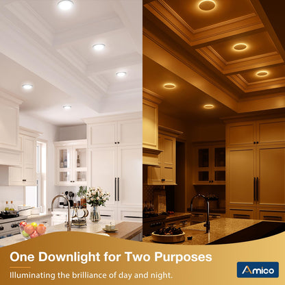 Amico 12-Pack 4-In LED Recessed Downlights with Night Light | 5 CCTs, Dimmable, 700 lm, 10W (90W Equivalent), Canless Wafer - ETL/FCC