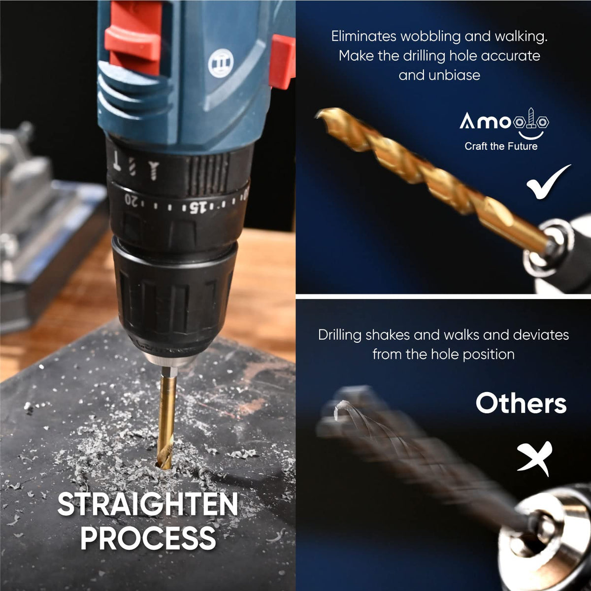 amoolo 16-Piece Hex Shank Drill Bit Set – Titanium HSS Twist Bits (1/16–3/8 in)