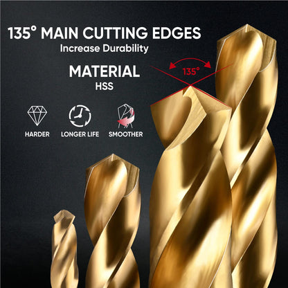 amoolo 16-Piece Hex Shank Drill Bit Set – Titanium HSS Twist Bits (1/16–3/8 in)